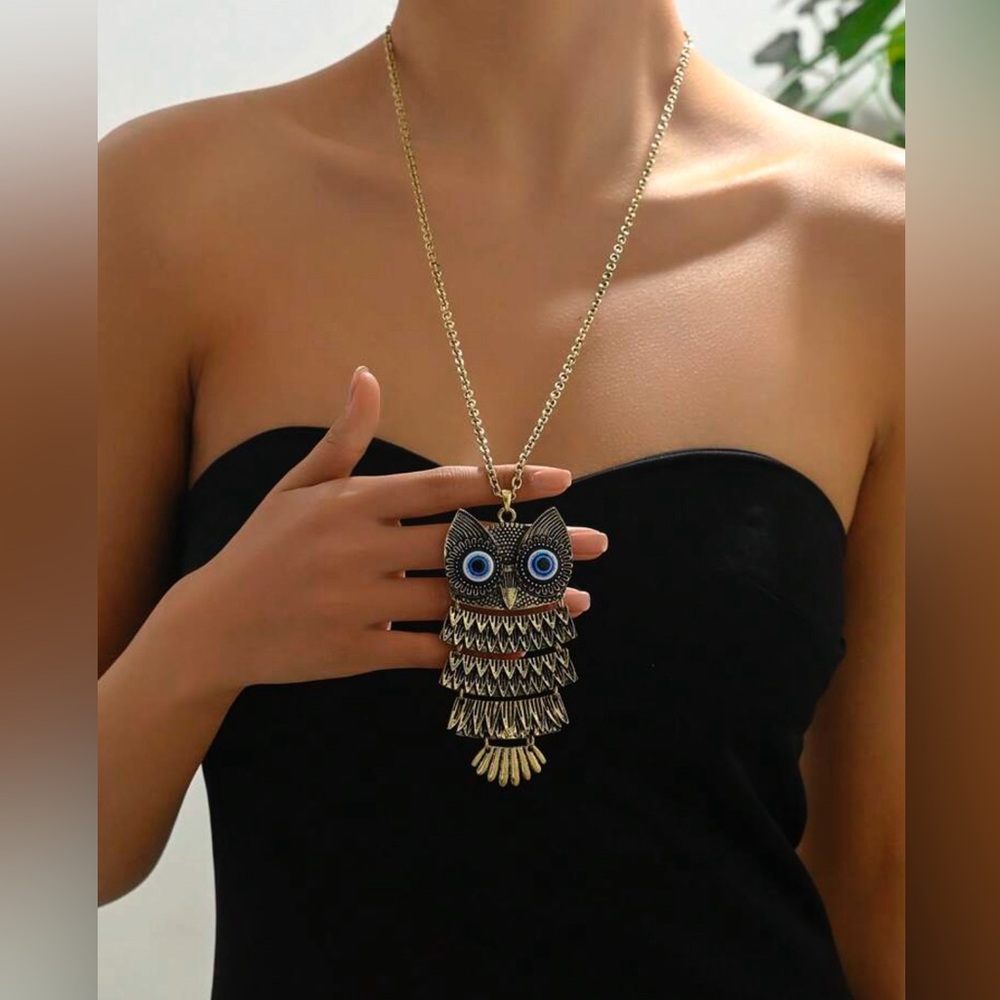 Bronze‎ Owl Long Necklace